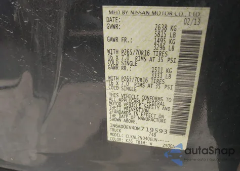 2013 Nissan Frontier Sv from USA, damaged, VIN 1N6AD0EV4DN719593